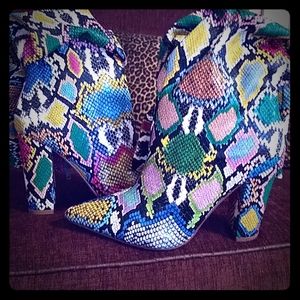 Very colorful, snakeskin embossed boots